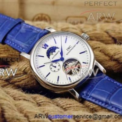 Perfect Replica IWC Portofino Tourbillon Watch Blue Leather Strap